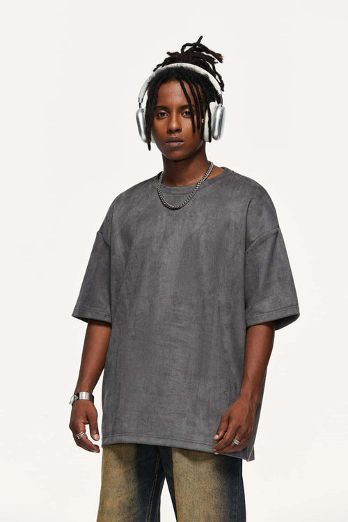 Heavyweight Faux-Suede Short Sleeve Tee - Dark Gray