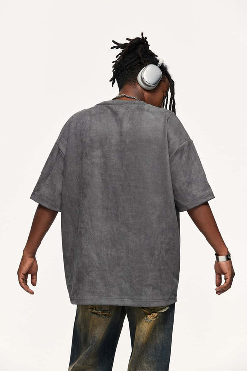 Heavyweight Faux-Suede Short Sleeve Tee - Dark Gray