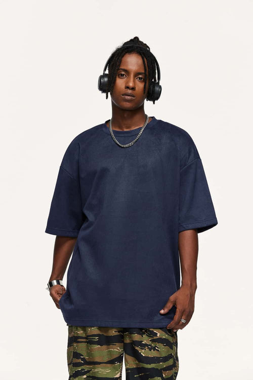 Heavyweight Faux-Suede Short Sleeve Tee - Royal Blue