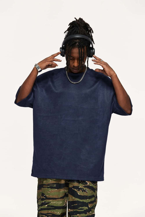 Heavyweight Faux-Suede Short Sleeve Tee - Royal Blue