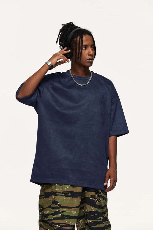 Heavyweight Faux-Suede Short Sleeve Tee - Royal Blue