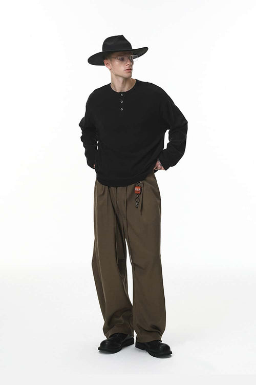 Men's Breathable Solid Henley Long-Sleeve - Black