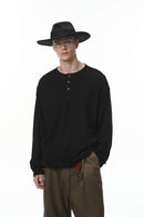 Men's Breathable Solid Henley Long-Sleeve - Black