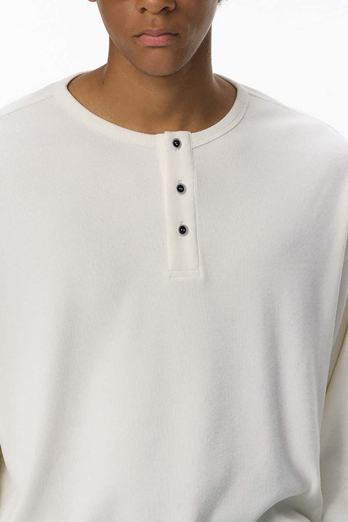 Men's Breathable Solid Henley Long-Sleeve - White