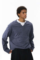 Waffle V-Neck Long Sleeve Tee - Denim Blue