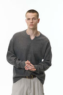 Waffle V-Neck Long Sleeve Tee - Heather Gray