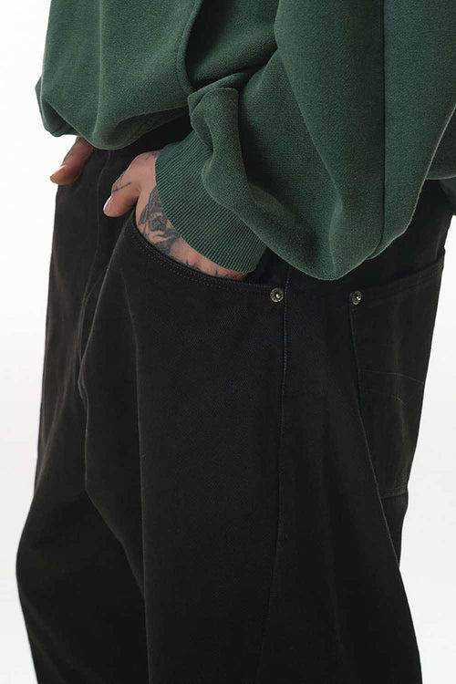 Washed 3D Curved Cargo Pants - Black