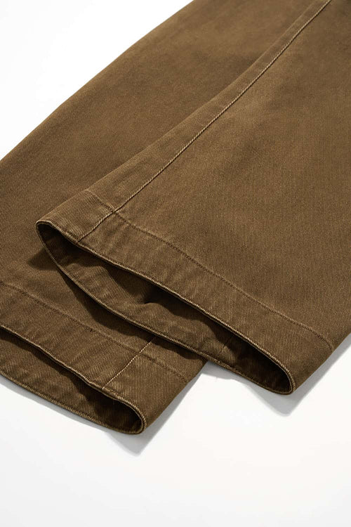 Washed 3D Curved Cargo Pants - Brown