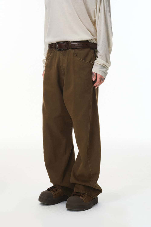 Washed 3D Curved Cargo Pants - Brown