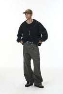 Washed 3D Curved Cargo Pants - Dark Gray
