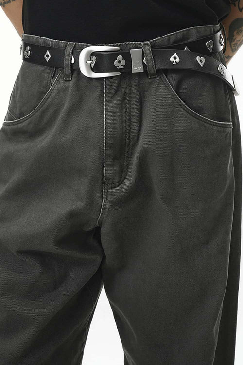 Washed 3D Curved Cargo Pants - Dark Gray
