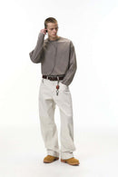 Washed 3D Curved Cargo Pants - Light Gray