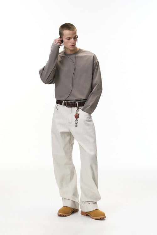 Washed 3D Curved Cargo Pants - Light Gray