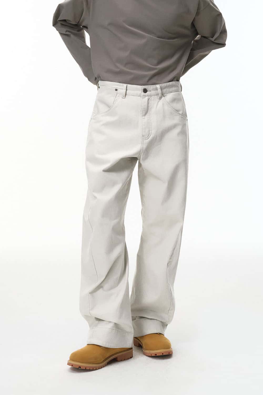 Washed 3D Curved Vintage Workwear Pants _ Relaxed Fit Distressed Casual Trousers