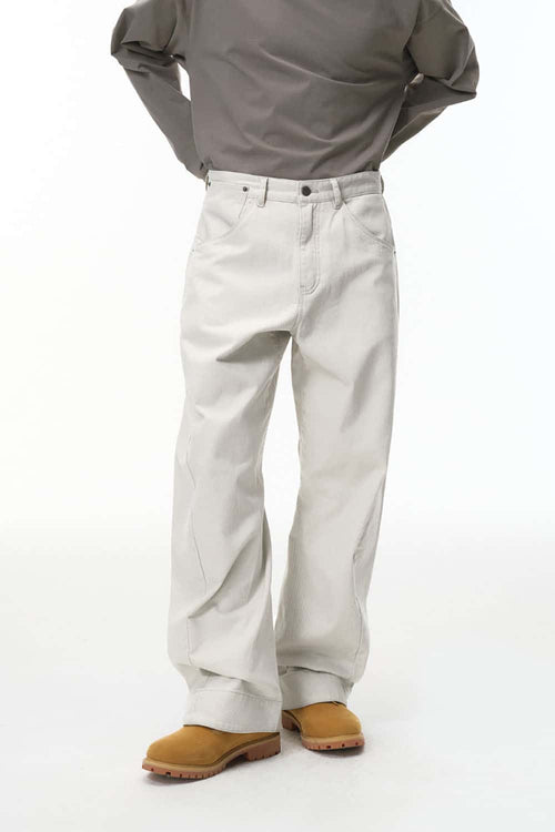Washed 3D Curved Cargo Pants - Light Gray