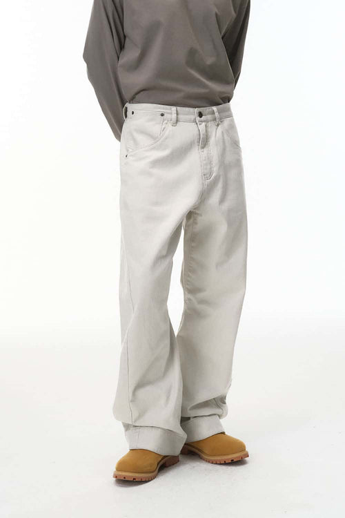 Washed 3D Curved Cargo Pants - Light Gray