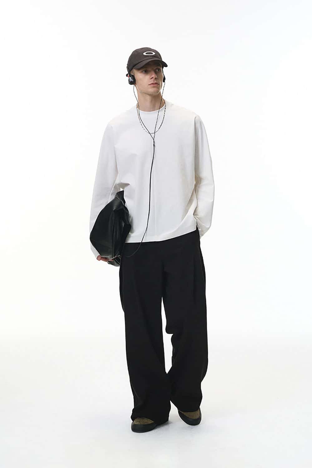 Twill Deconstructed Wide-Leg Pants _ Relaxed Fit Curved Seam Casual Trousers