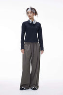 Deconstructed Twill Curved Pants - Dark Gray