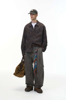 Pleated Wide Leg Cargo Pants - Dark Gray