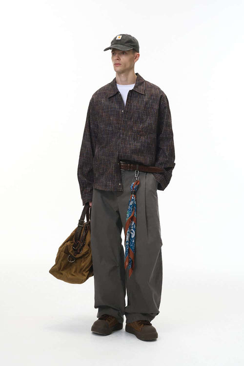 Pleated Wide Leg Cargo Pants - Dark Gray