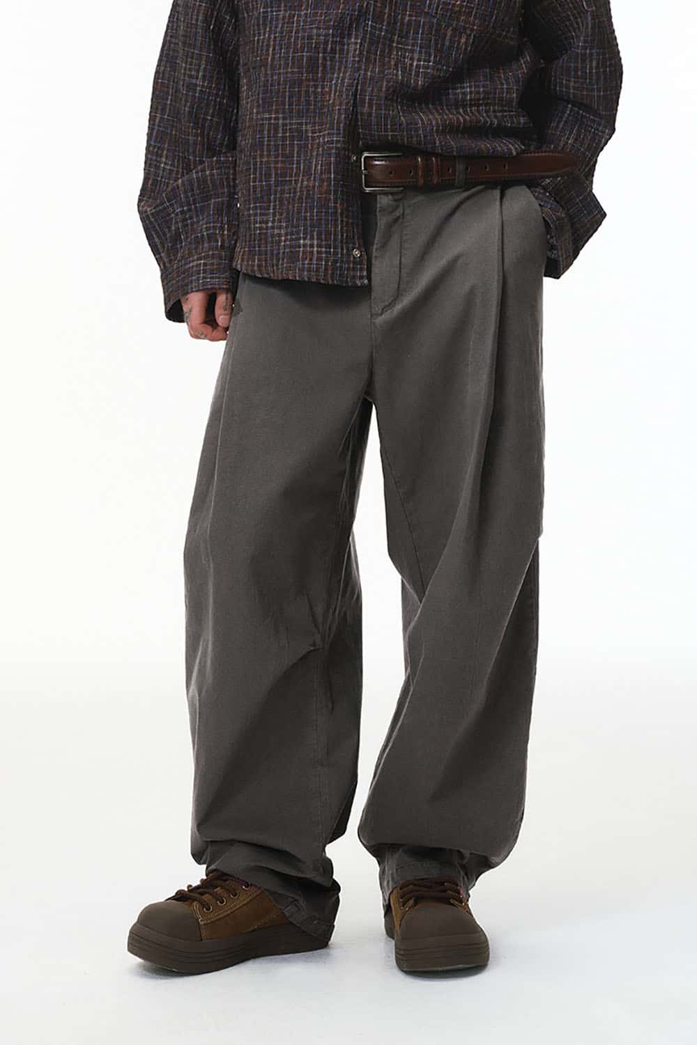 Pleated Cargo Wide-Leg Pants _ Solid Color Relaxed Fit Casual Trousers