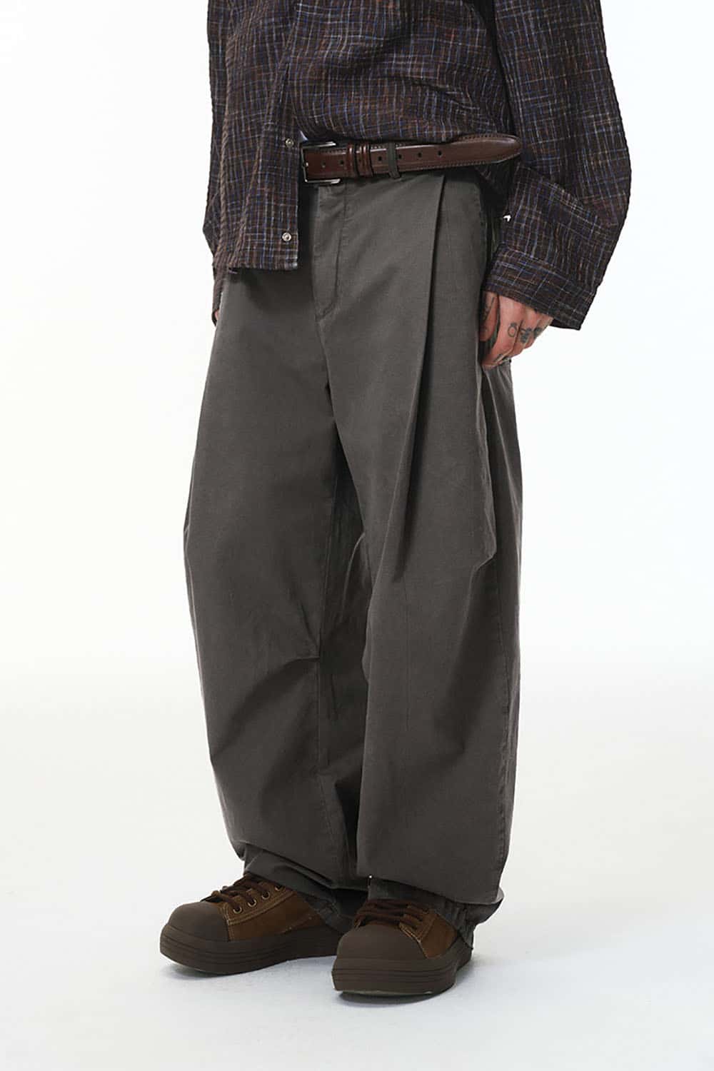Pleated Cargo Wide-Leg Pants _ Solid Color Relaxed Fit Casual Trousers