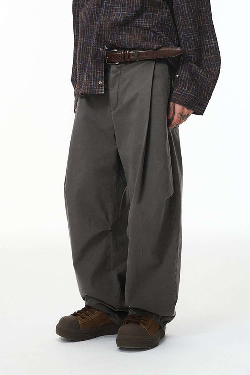 Pleated Wide Leg Cargo Pants - Dark Gray