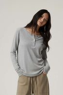 Breathable Lyocell Henley Long-Sleeve Tee - Flower Gray