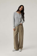 Breathable Lyocell Henley Long-Sleeve Tee - Flower Gray