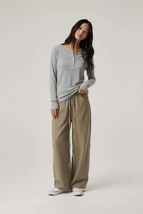 Breathable Lyocell Henley Long-Sleeve Tee - Flower Gray