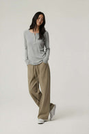 Breathable Lyocell Henley Long-Sleeve Tee - Flower Gray