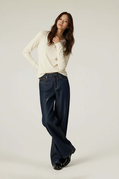 Breathable Lyocell Henley Long-Sleeve Tee - Rice Apricot