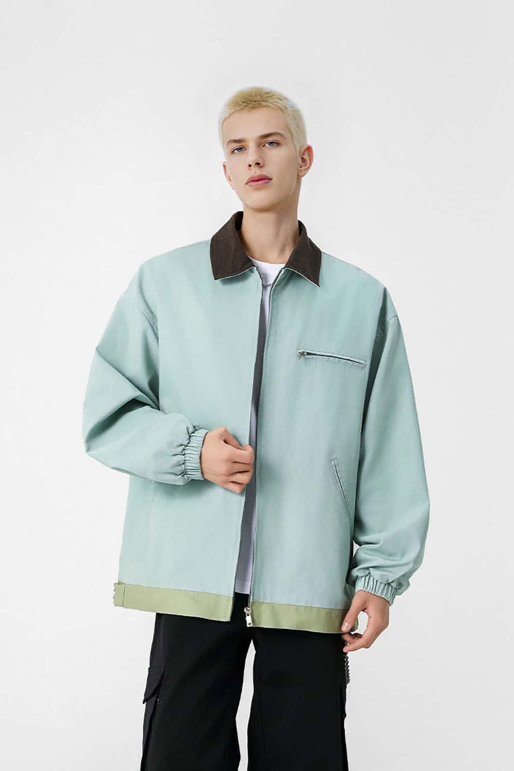 Washed Denim Jacket _ Vintage Contrast Collar Relaxed Fit Casual Outerwear