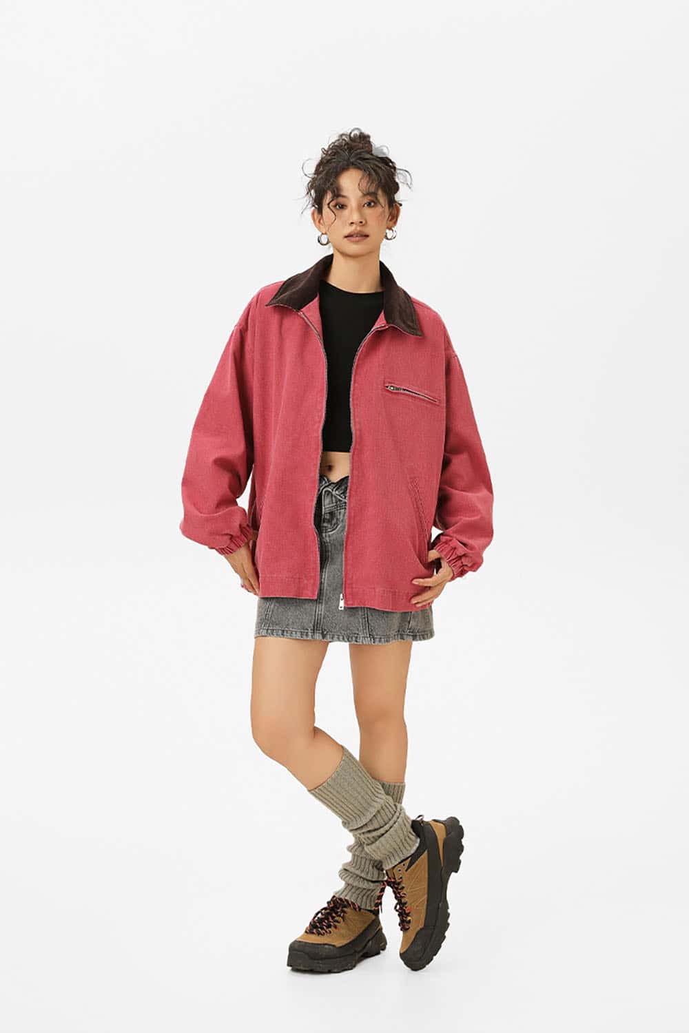 Washed Denim Jacket _ Vintage Contrast Collar Relaxed Fit Casual Outerwear