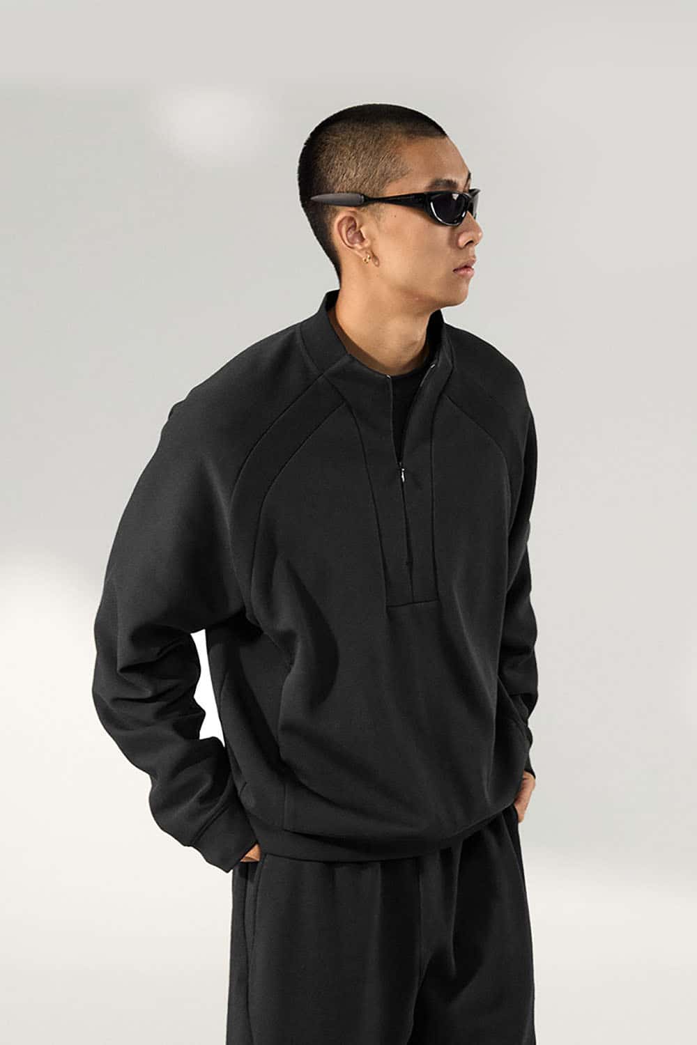 Lycra Pique Stretch Half-Zip Sweatshirt _ Comfortable Warm Lightweight Pullover