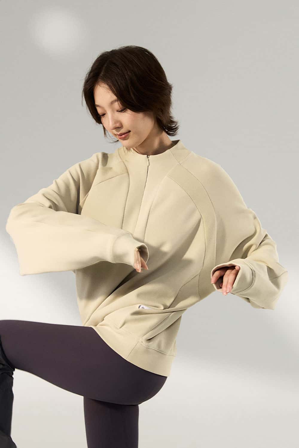 Lycra Pique Stretch Half-Zip Sweatshirt _ Comfortable Warm Lightweight Pullover