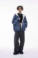 Reversible Contrast Zip Cropped Hoodie - Denim Blue
