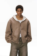 Reversible Contrast Zip Cropped Hoodie - Heather Gray