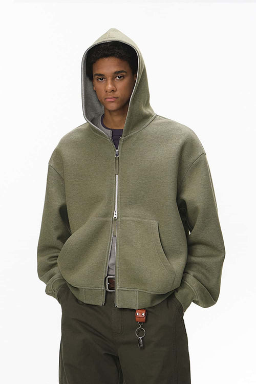 Reversible Contrast Zip Cropped Hoodie - Sand