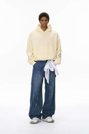 Textured Cropped Pullover Hoodie - Apricot