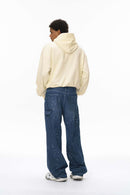 Textured Cropped Pullover Hoodie - Apricot