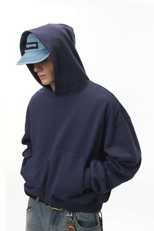 Textured Cropped Pullover Hoodie - Blue