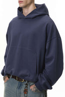 Textured Cropped Pullover Hoodie - Blue