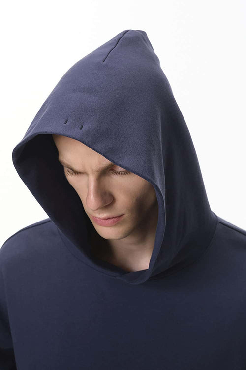 Textured Cropped Pullover Hoodie - Blue