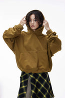 Textured Cropped Pullover Hoodie - Brown