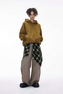 Textured Cropped Pullover Hoodie - Brown