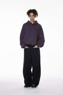 Textured Cropped Pullover Hoodie - Plum Purple