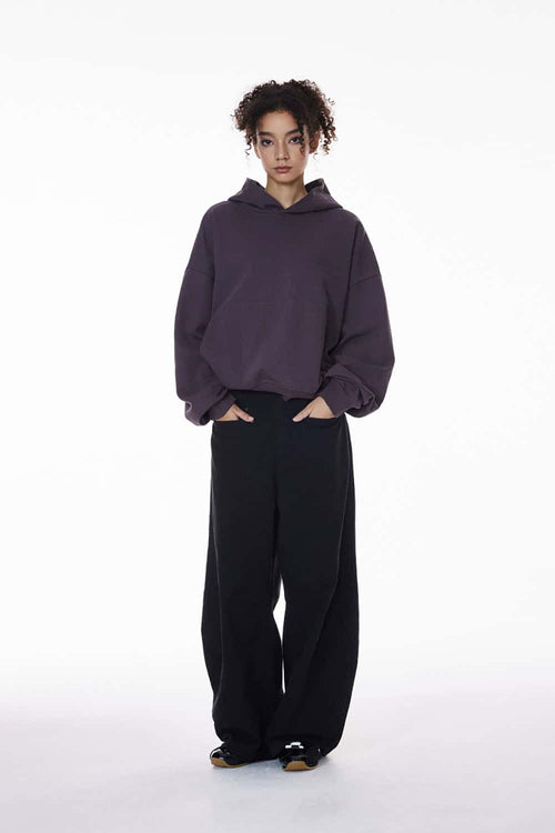 Textured Cropped Pullover Hoodie - Plum Purple