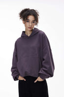 Textured Cropped Pullover Hoodie - Plum Purple