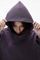 Textured Cropped Pullover Hoodie - Plum Purple